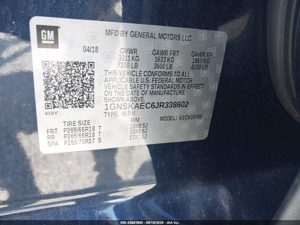 1GNSKAEC6JR338602 2018 CHEVROLET TAHOE photo no. 9