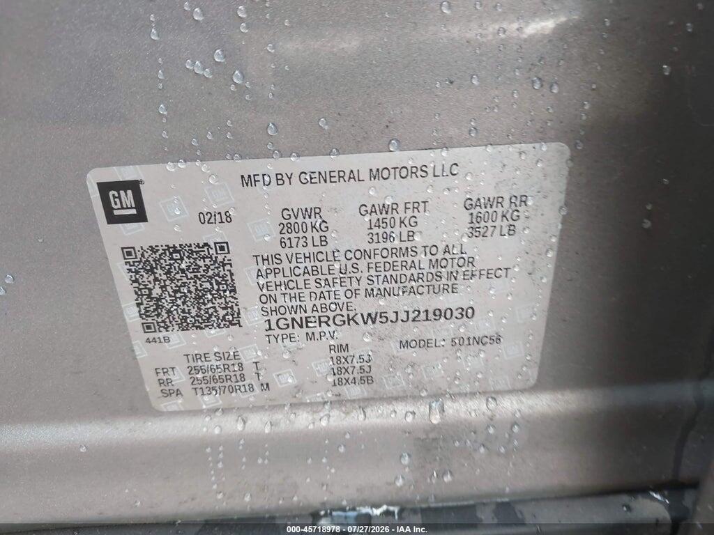 1GNERGKW5JJ219030 2018 CHEVROLET TRAVERSE photo no. 9