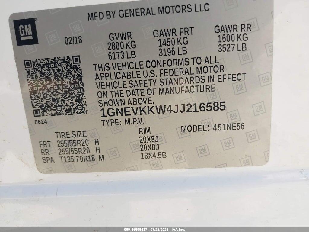1GNEVKKW4JJ216585 2018 CHEVROLET TRAVERSE photo no. 9