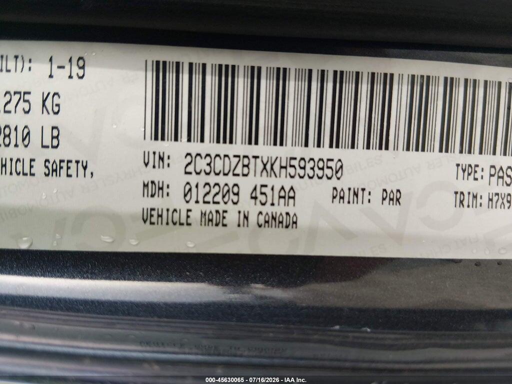 2C3CDZBTXKH593950 2019 DODGE CHALLENGER photo no. 9