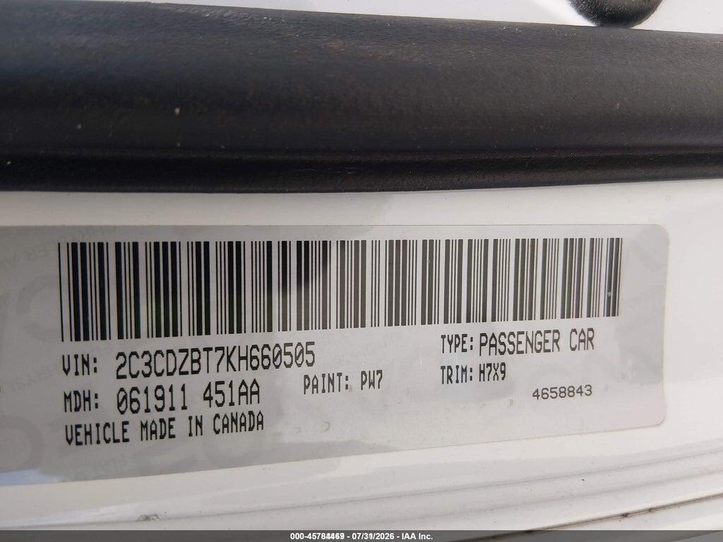 2C3CDZBT7KH660505 2019 DODGE CHALLENGER photo no. 9