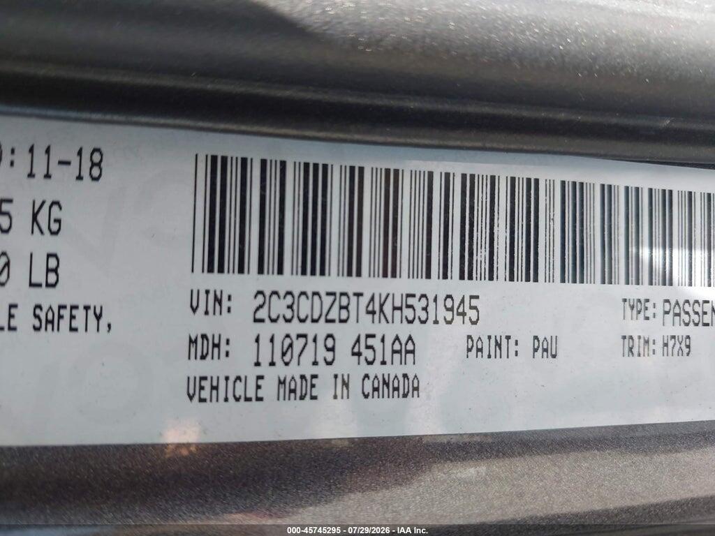 2C3CDZBT4KH531945 2019 DODGE CHALLENGER photo no. 9