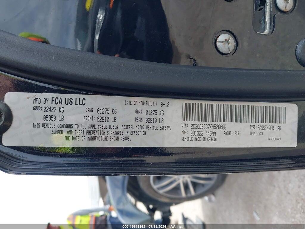 2C3CDZGG7KH526086 2019 DODGE CHALLENGER photo no. 9