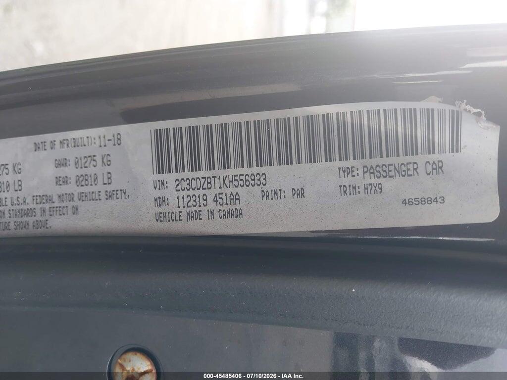 2C3CDZBT1KH556933 2019 DODGE CHALLENGER photo no. 9
