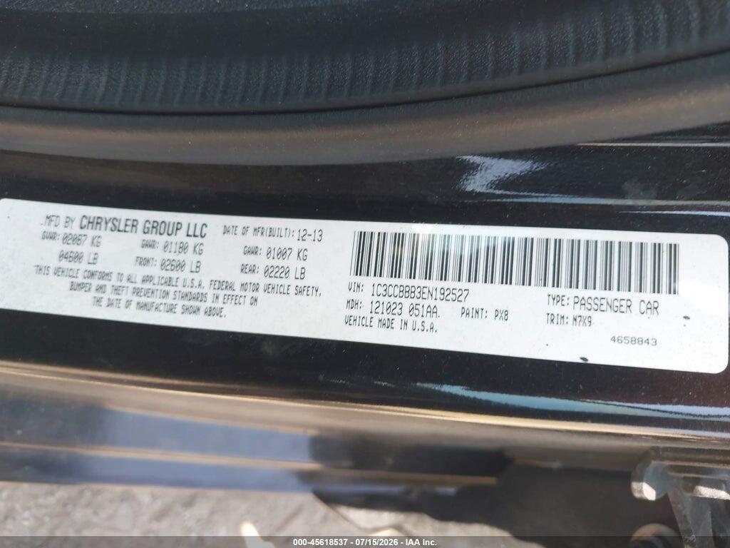 1C3CCBBB3EN192527 2014 CHRYSLER 200 photo no. 9