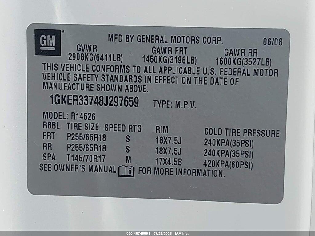 1GKER33748J297659 2008 GMC ACADIA photo no. 9