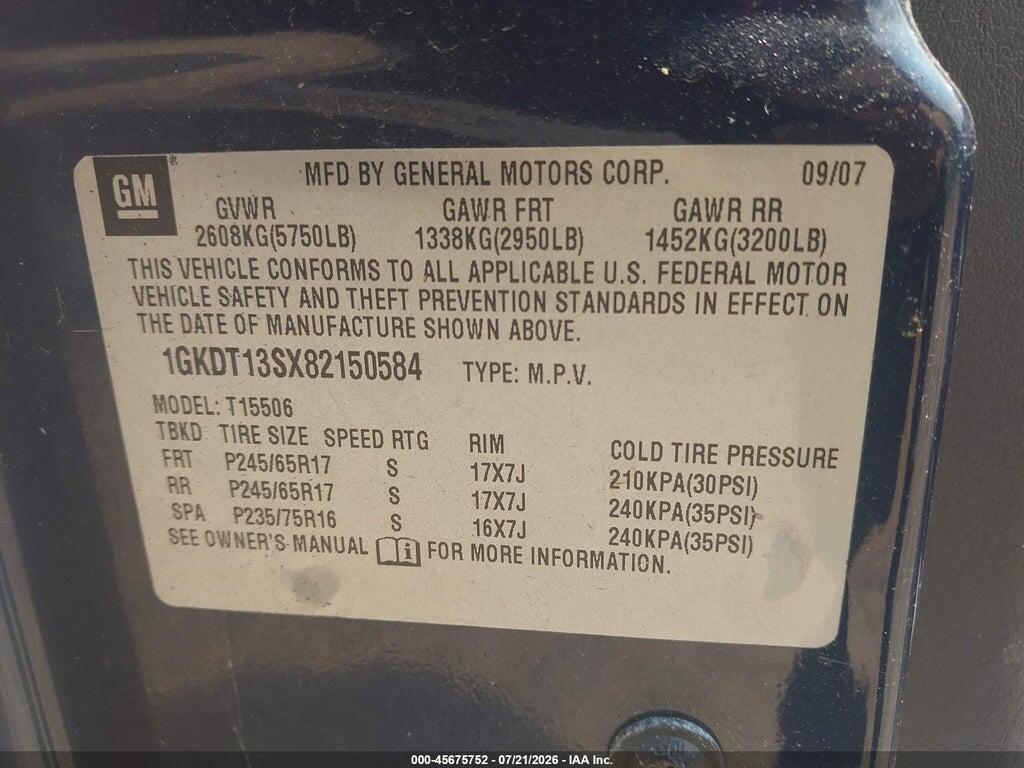1GKDT13SX82150584 2008 GMC ENVOY photo no. 9