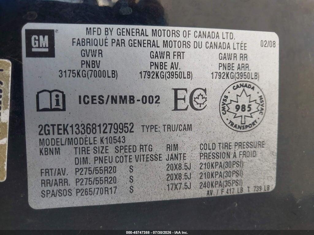 2GTEK133681279952 2008 GMC SIERRA 1500 photo no. 9