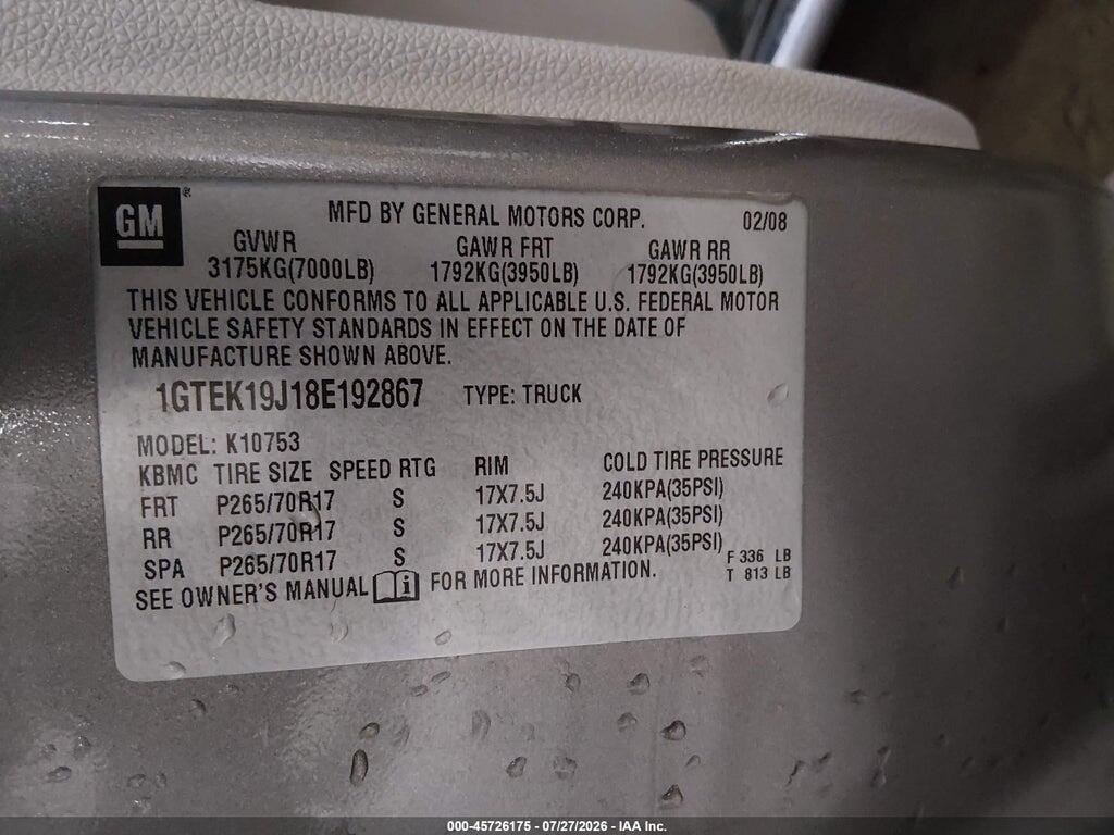 1GTEK19J18E192867 2008 GMC SIERRA 1500 photo no. 9