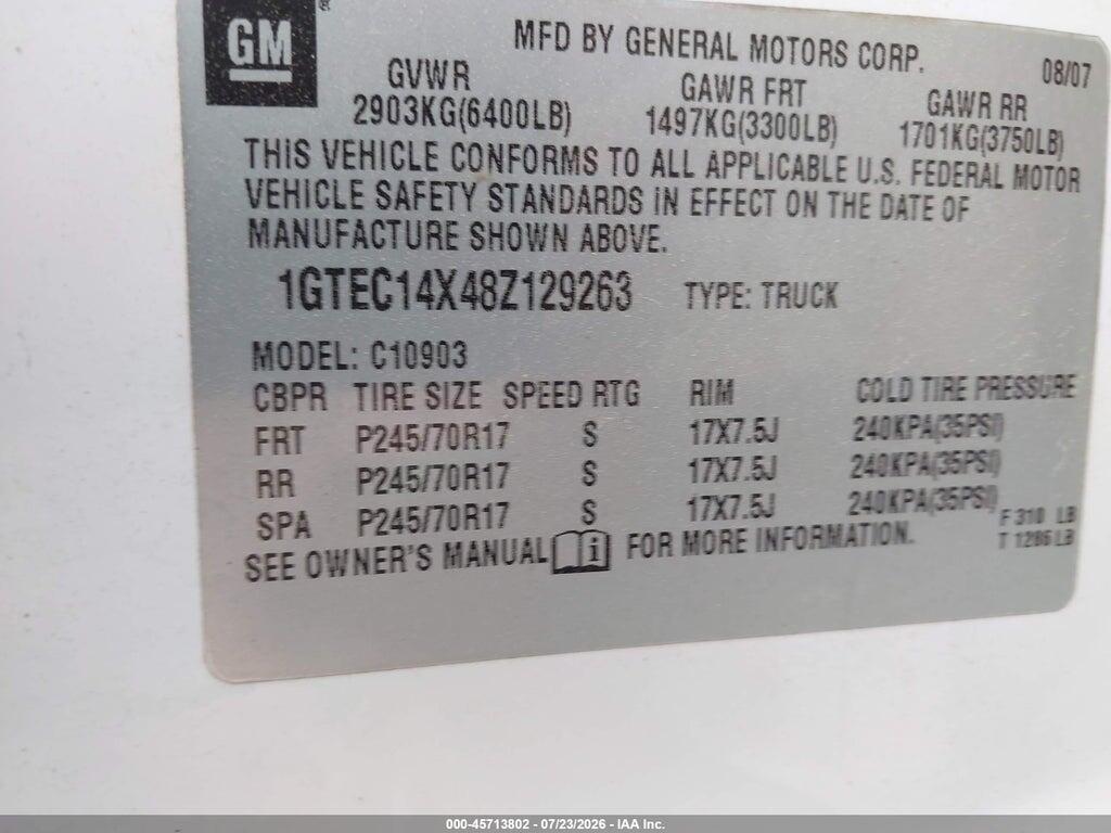 1GTEC14X48Z129263 2008 GMC SIERRA 1500 photo no. 9