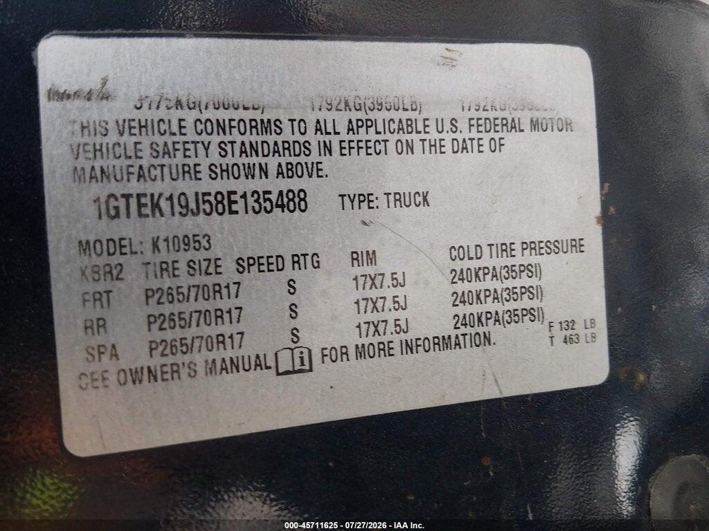 1GTEK19J58E135488 2008 GMC SIERRA 1500 photo no. 9