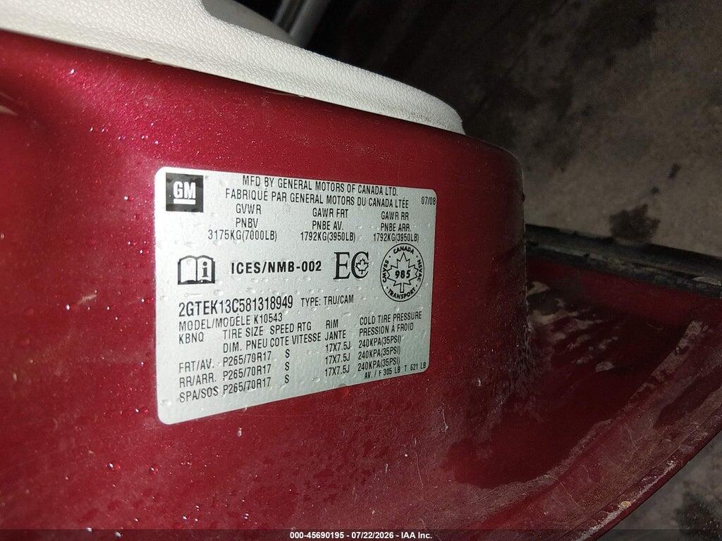 2GTEK13C581318949 2008 GMC SIERRA 1500 photo no. 9