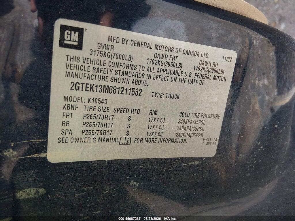 2GTEK13M681211532 2008 GMC SIERRA 1500 photo no. 9