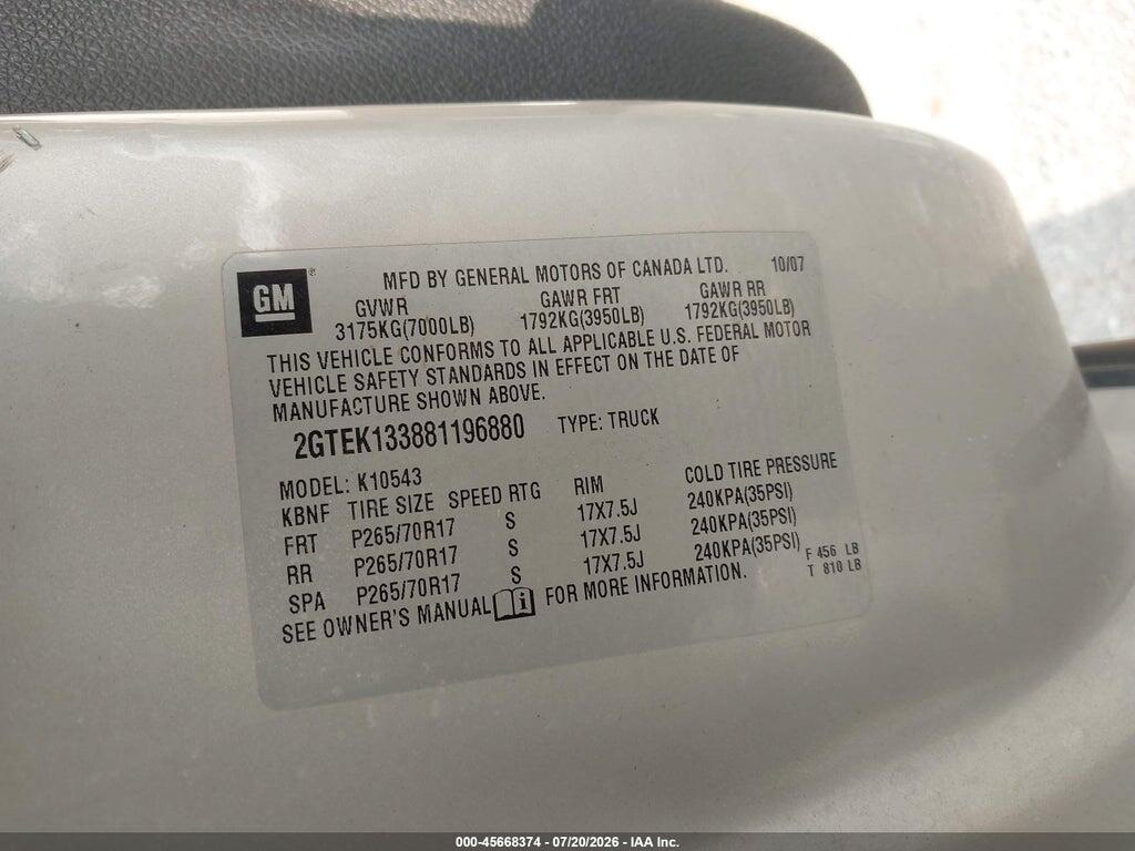 2GTEK133881196880 2008 GMC SIERRA 1500 photo no. 9