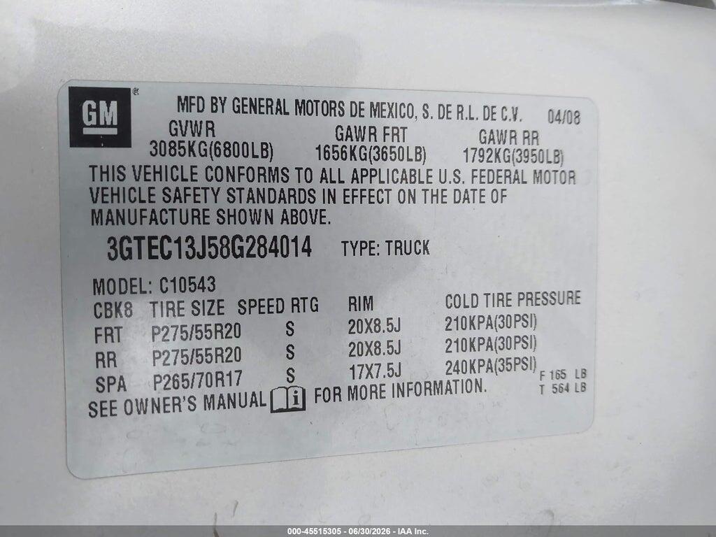 3GTEC13J58G284014 2008 GMC SIERRA 1500 photo no. 9