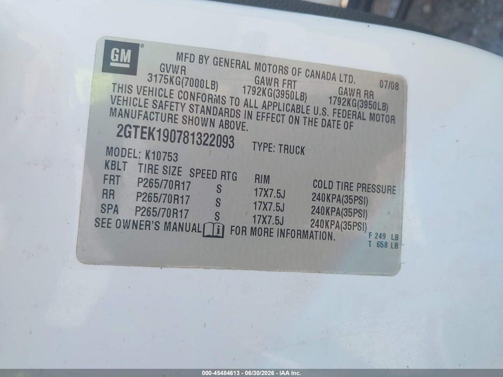 2GTEK190781322093 2008 GMC SIERRA 1500 photo no. 9