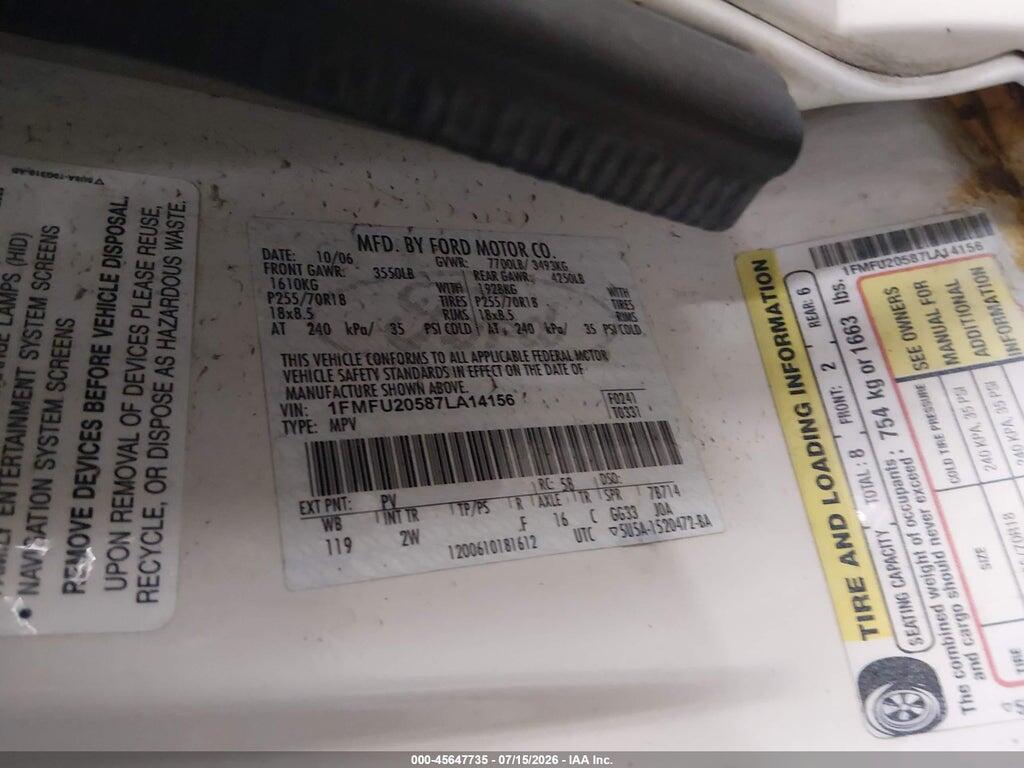 1FMFU20587LA14156 2007 FORD EXPEDITION photo no. 9