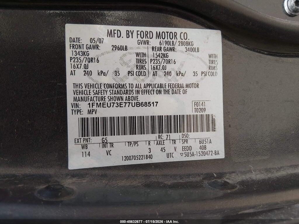 1FMEU73E77UB68517 2007 FORD EXPLORER photo no. 9