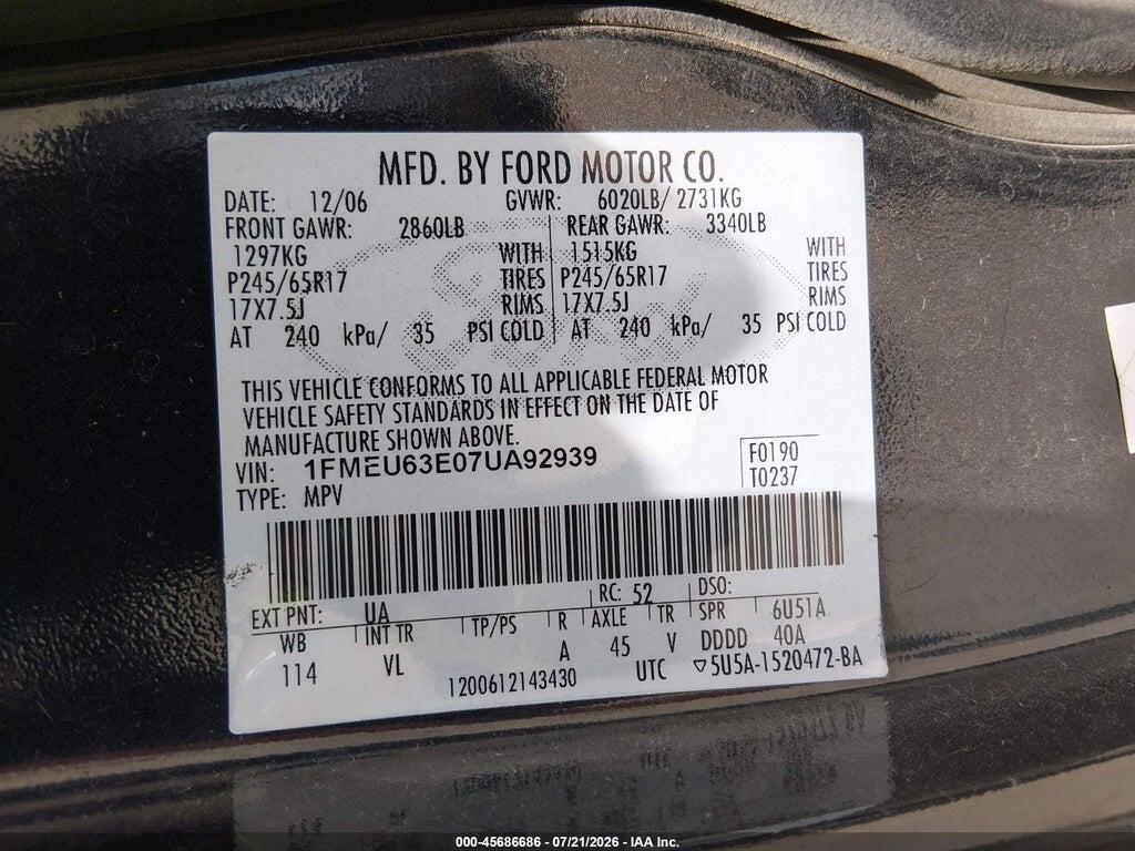 1FMEU63E07UA92939 2007 FORD EXPLORER photo no. 9