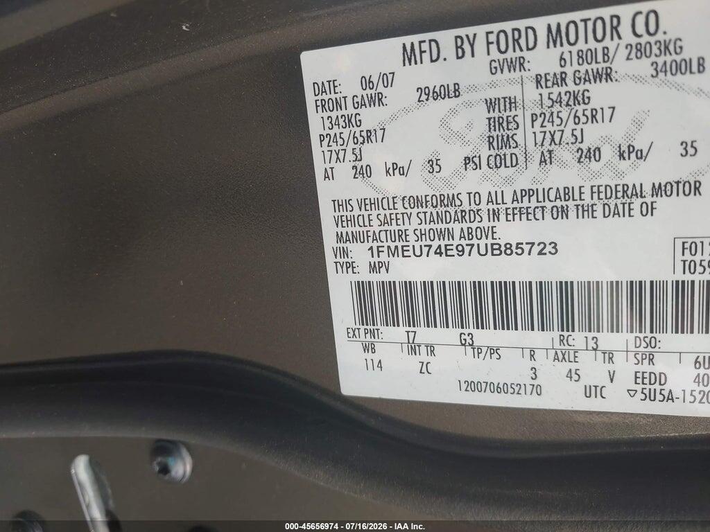 1FMEU74E97UB85723 2007 FORD EXPLORER photo no. 9