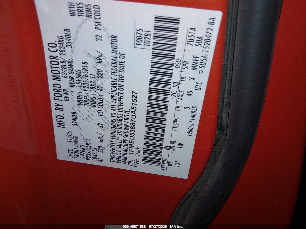 1FMEU53887UA51527 2007 FORD EXPLORER SPORT TRAC photo no. 9