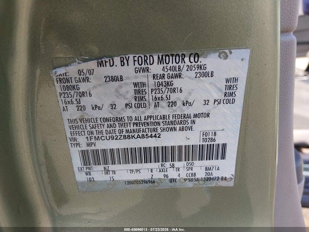 1FMCU92Z88KA85442 2008 FORD ESCAPE photo no. 9