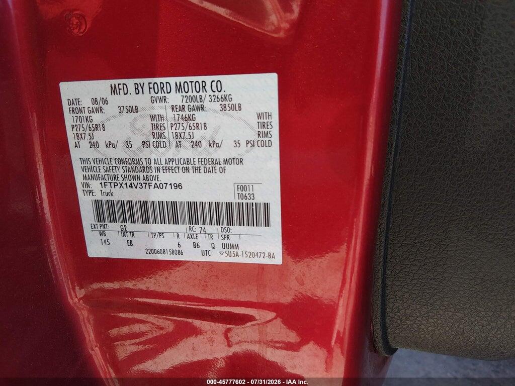 1FTPX14V37FA07196 2007 FORD F-150 photo no. 9