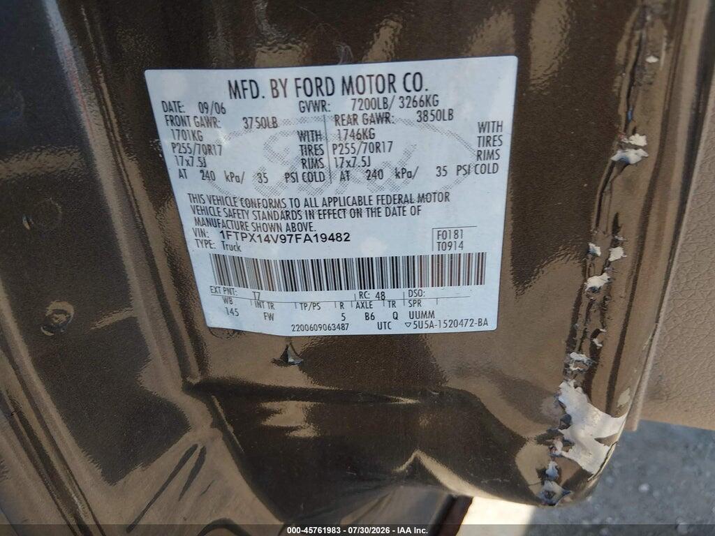 1FTPX14V97FA19482 2007 FORD F-150 photo no. 9