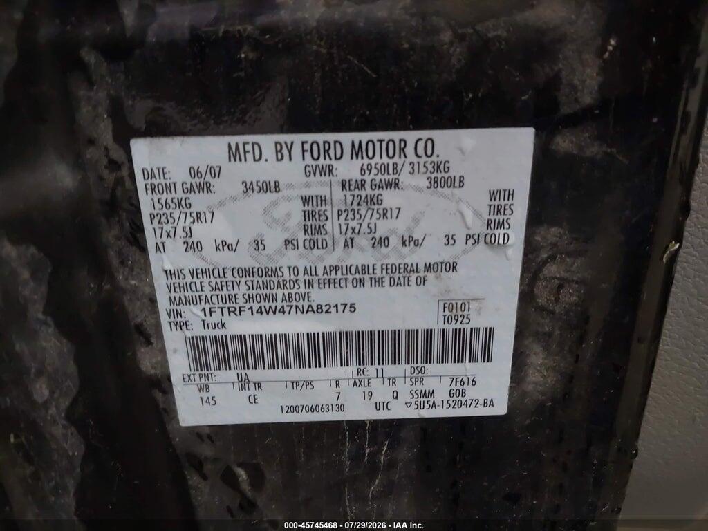 1FTRF14W47NA82175 2007 FORD F-150 photo no. 9