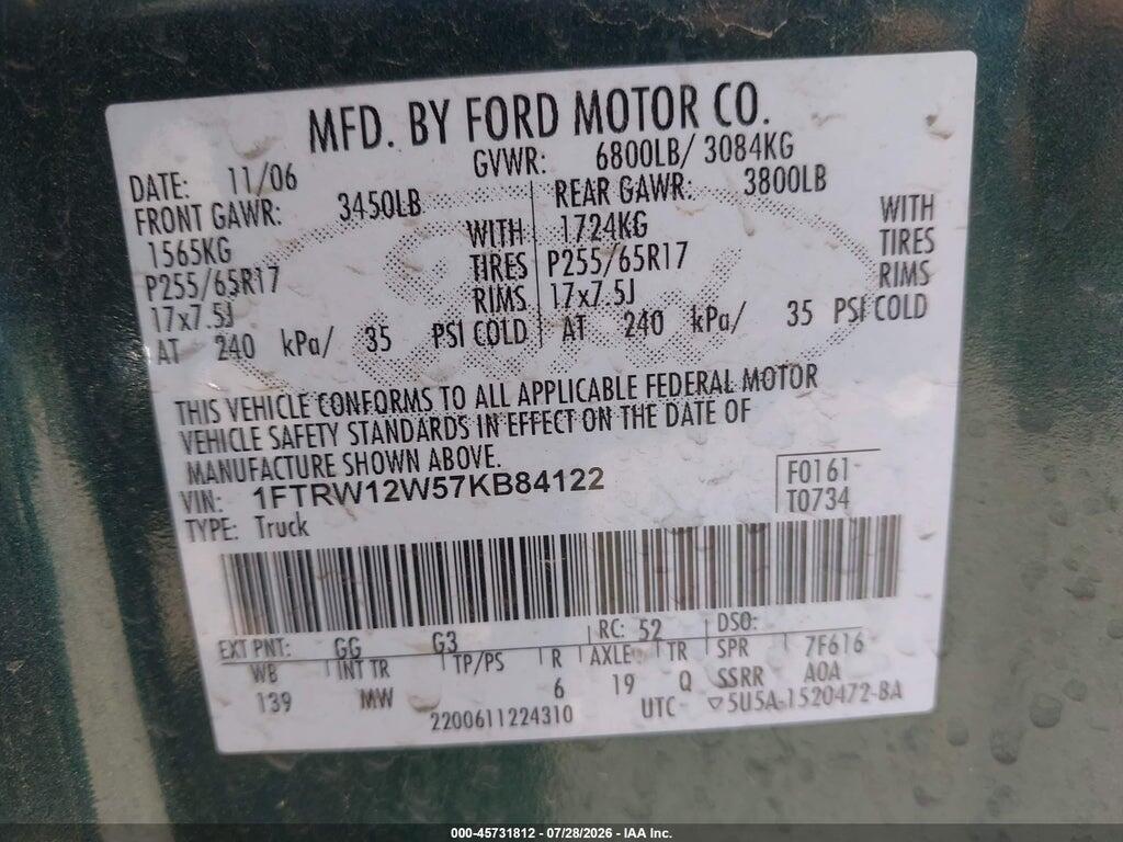 1FTRW12W57KB84122 2007 FORD F-150 photo no. 9