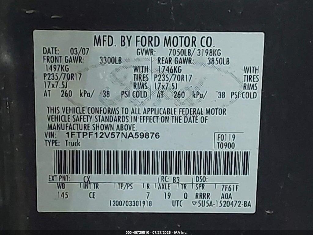 1FTPF12V57NA59876 2007 FORD F-150 photo no. 9