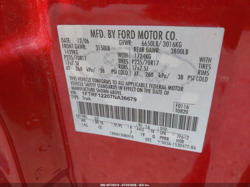 1FTRF12207NA36679 2007 FORD F-150 photo no. 9
