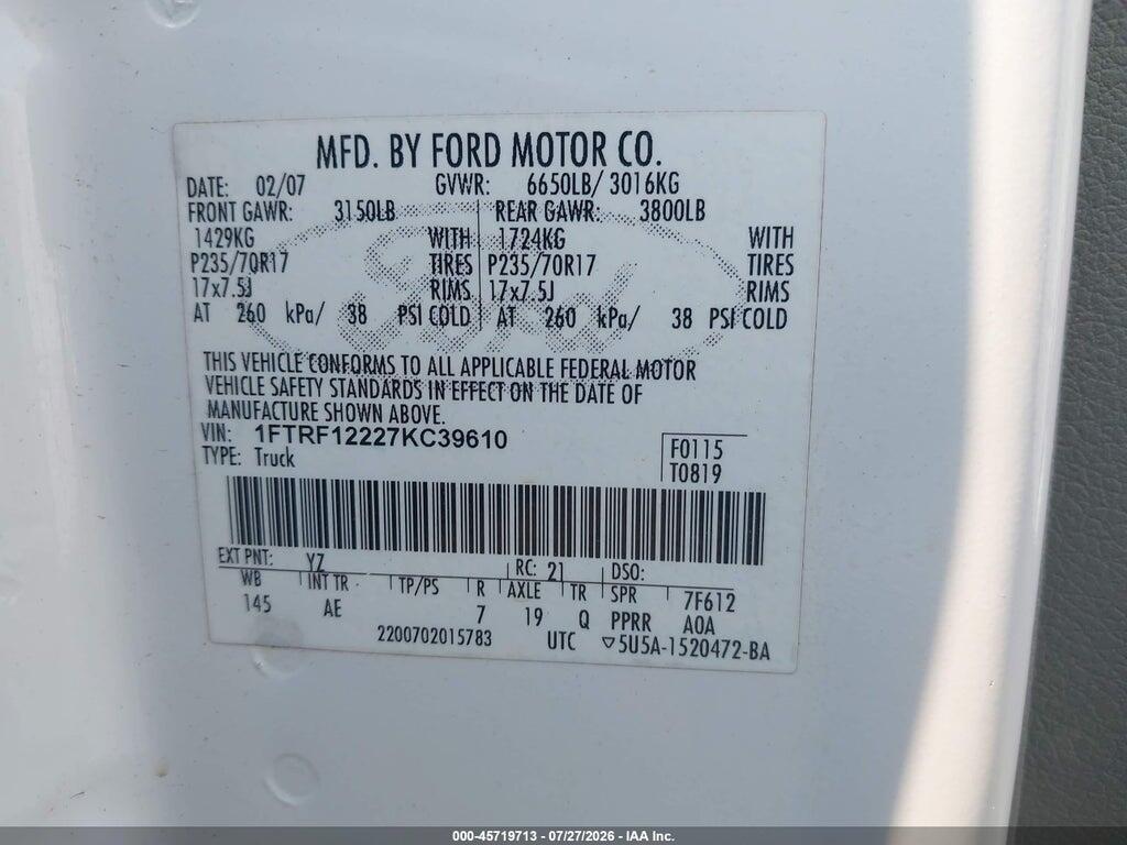 1FTRF12227KC39610 2007 FORD F-150 photo no. 9