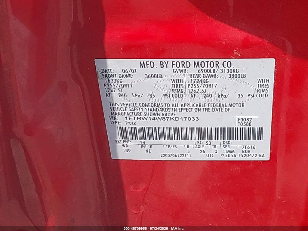 1FTRW14W87KD17033 2007 FORD F-150 photo no. 9