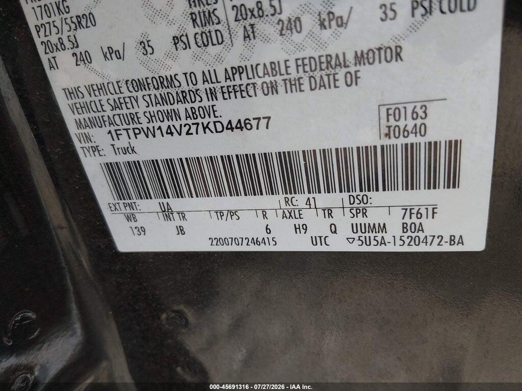 1FTPW14V27KD44677 2007 FORD F-150 photo no. 9