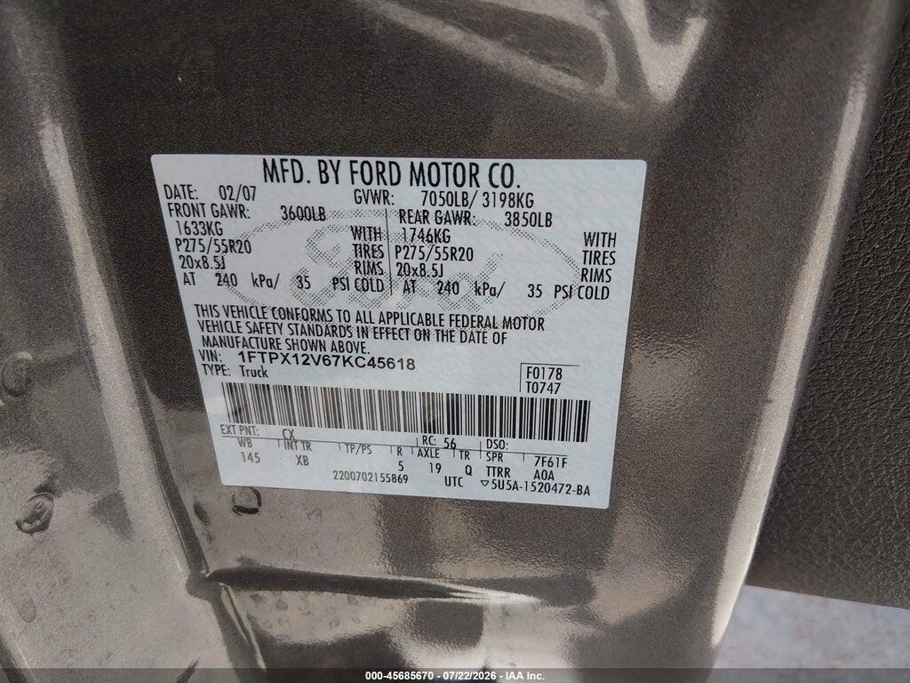 1FTPX12V67KC45618 2007 FORD F-150 photo no. 9