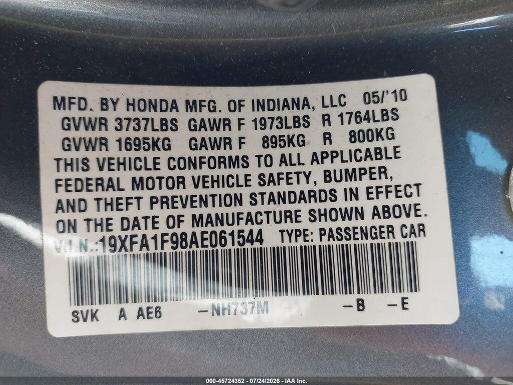 19XFA1F98AE061544 2010 HONDA CIVIC photo no. 9