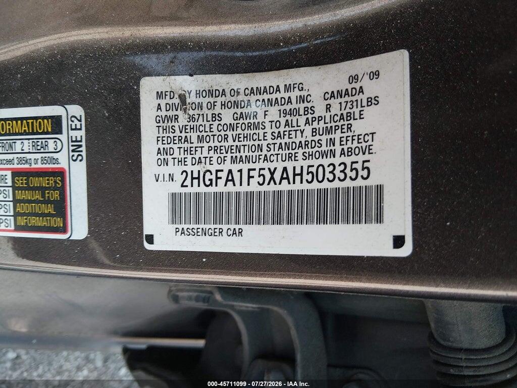 2HGFA1F5XAH503355 2010 HONDA CIVIC photo no. 9