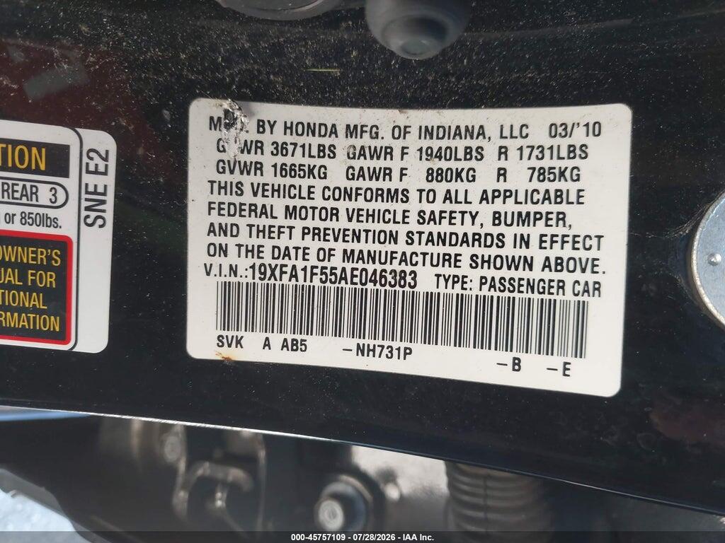 19XFA1F55AE046383 2010 HONDA CIVIC photo no. 9
