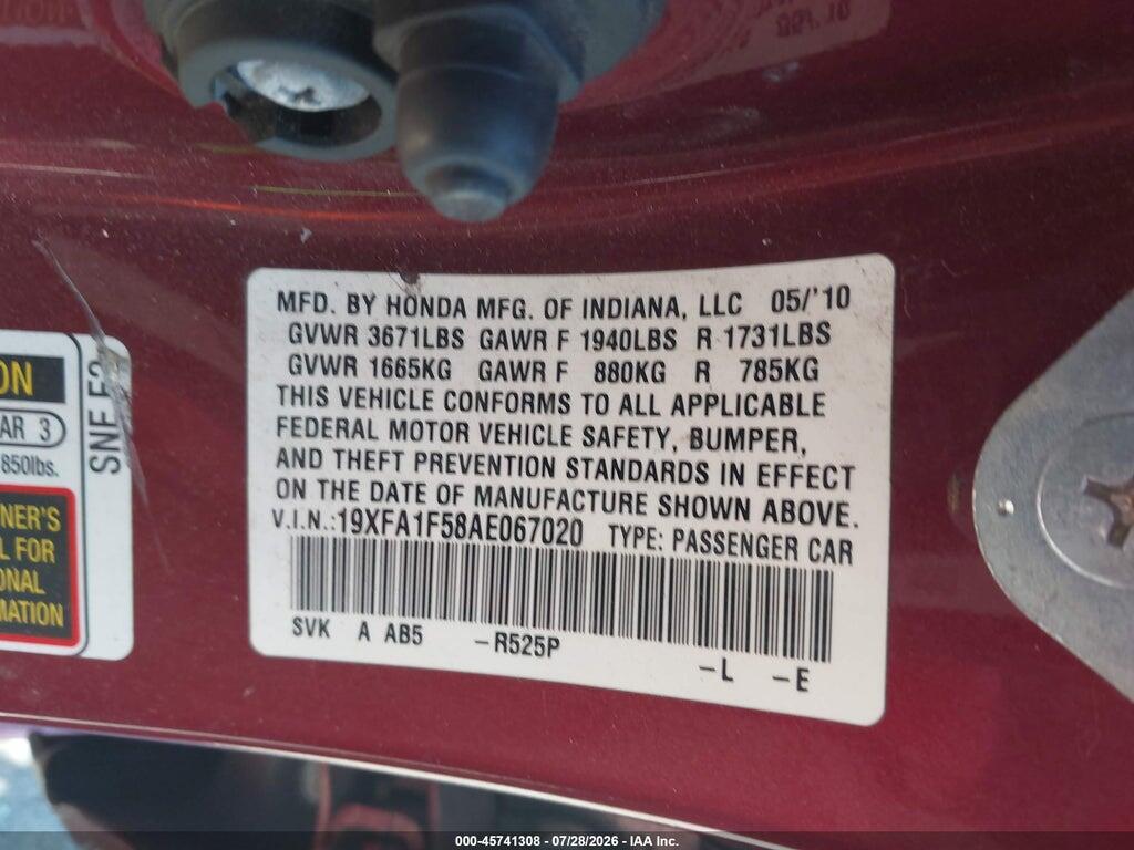 19XFA1F58AE067020 2010 HONDA CIVIC photo no. 9