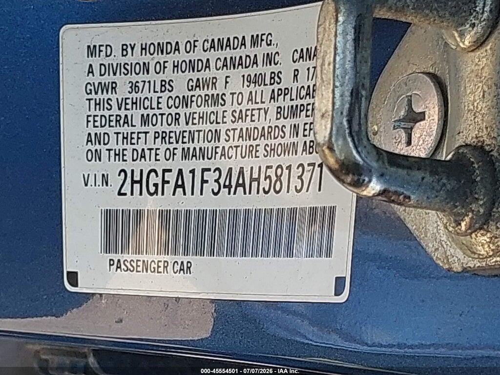 2HGFA1F34AH581371 2010 HONDA CIVIC photo no. 9