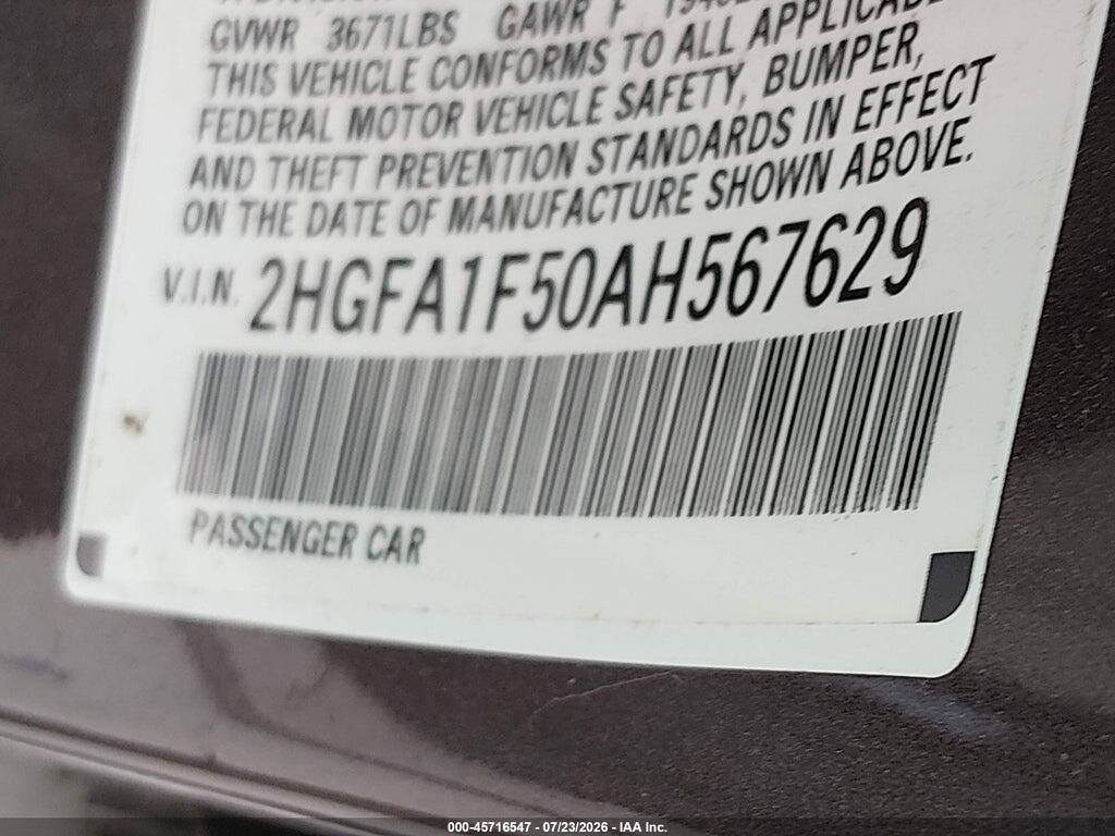 2HGFA1F50AH567629 2010 HONDA CIVIC photo no. 9