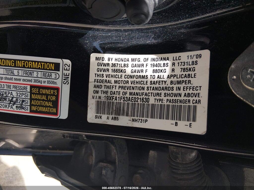 19XFA1F53AE021630 2010 HONDA CIVIC photo no. 9