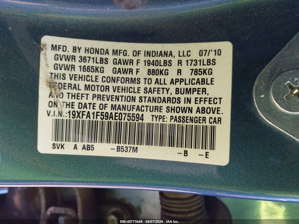 19XFA1F59AE075594 2010 HONDA CIVIC photo no. 9