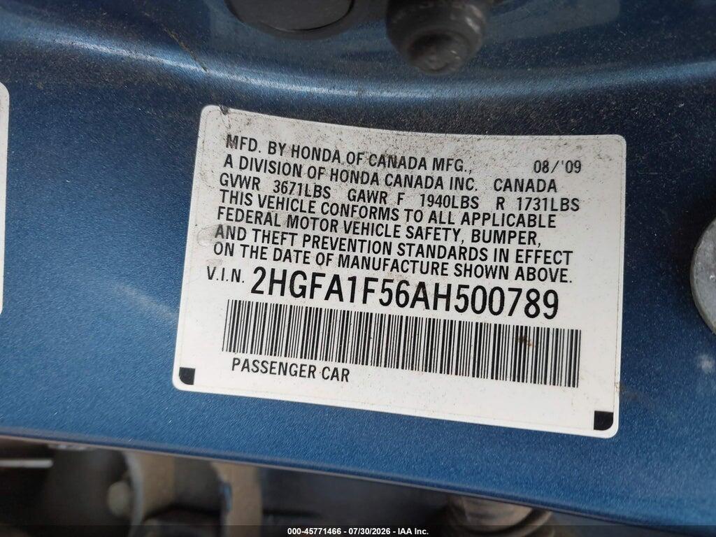 2HGFA1F56AH500789 2010 HONDA CIVIC photo no. 9
