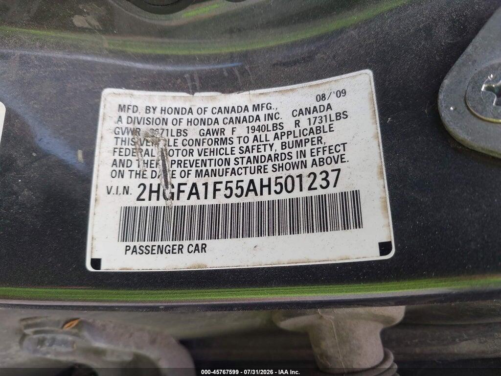 2HGFA1F55AH501237 2010 HONDA CIVIC photo no. 9
