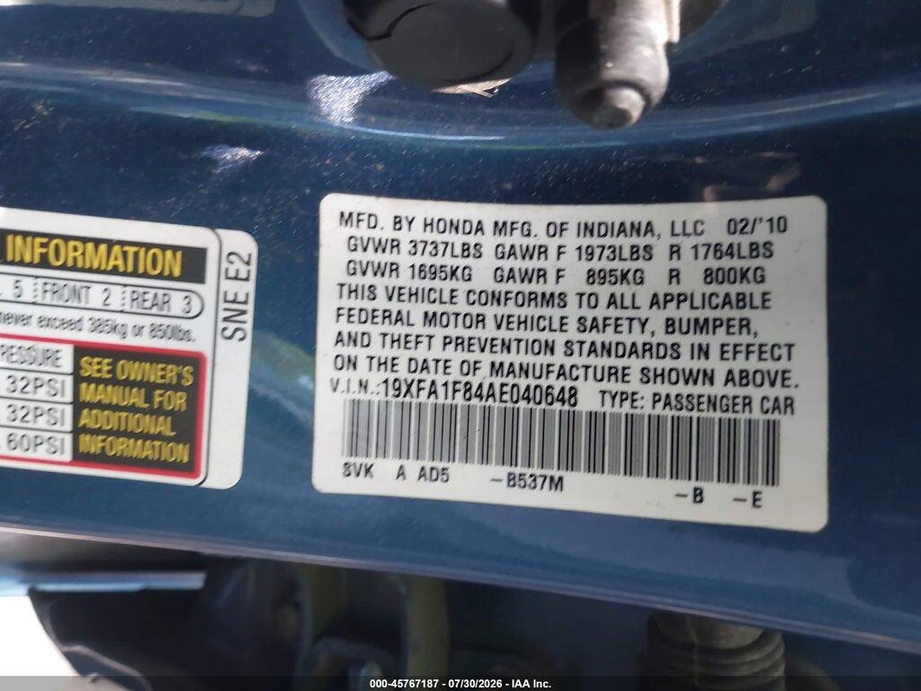 19XFA1F84AE040648 2010 HONDA CIVIC photo no. 9