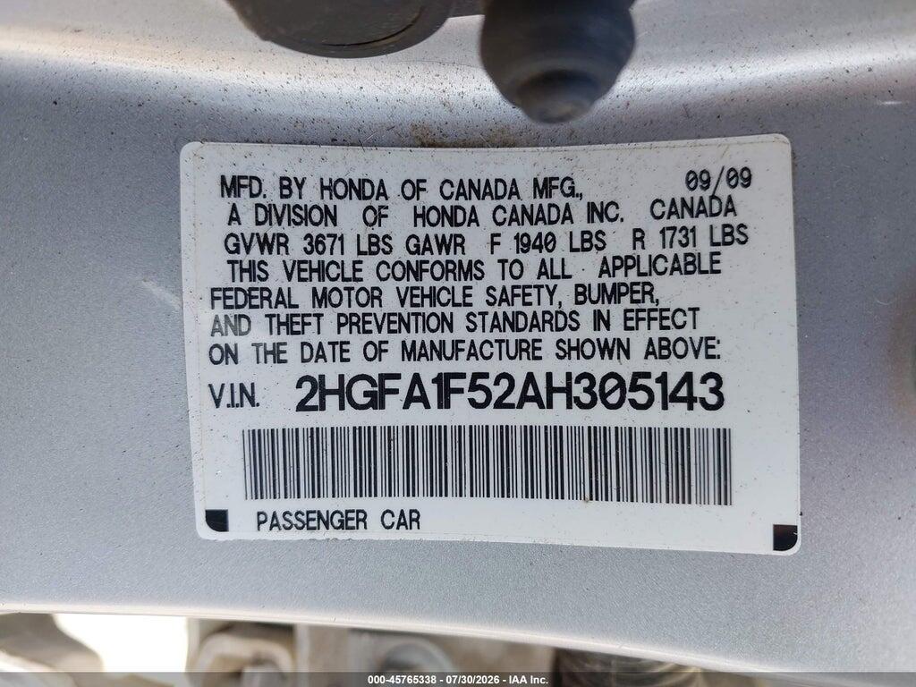 2HGFA1F52AH305143 2010 HONDA CIVIC photo no. 9