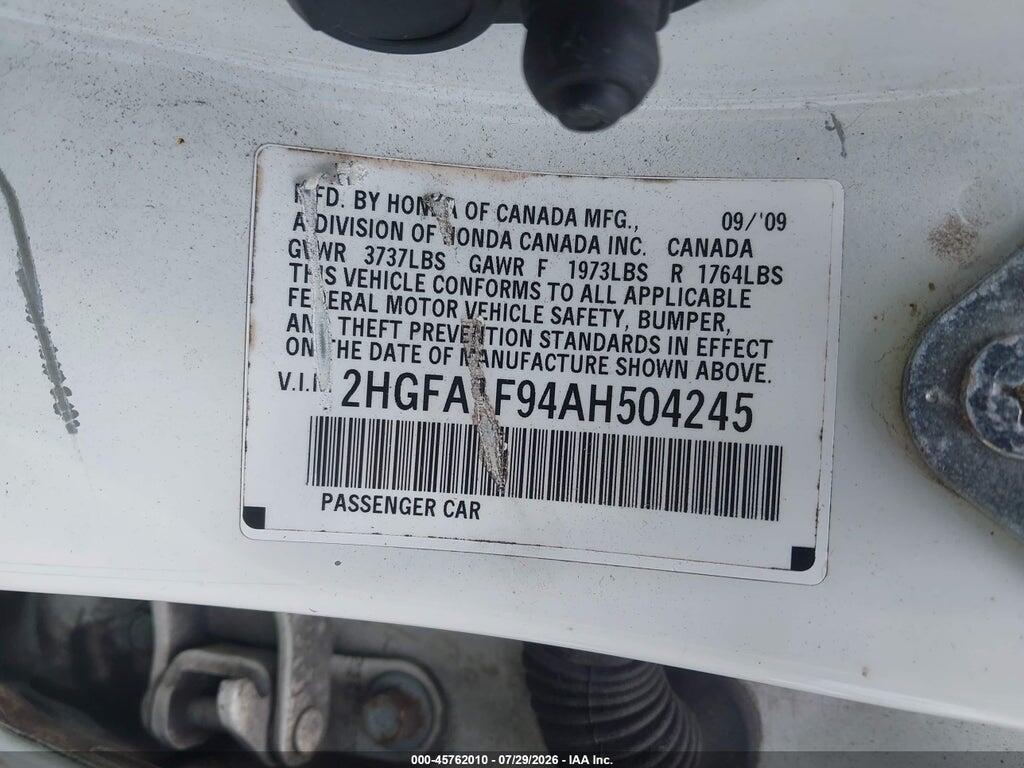 2HGFA1F94AH504245 2010 HONDA CIVIC photo no. 9