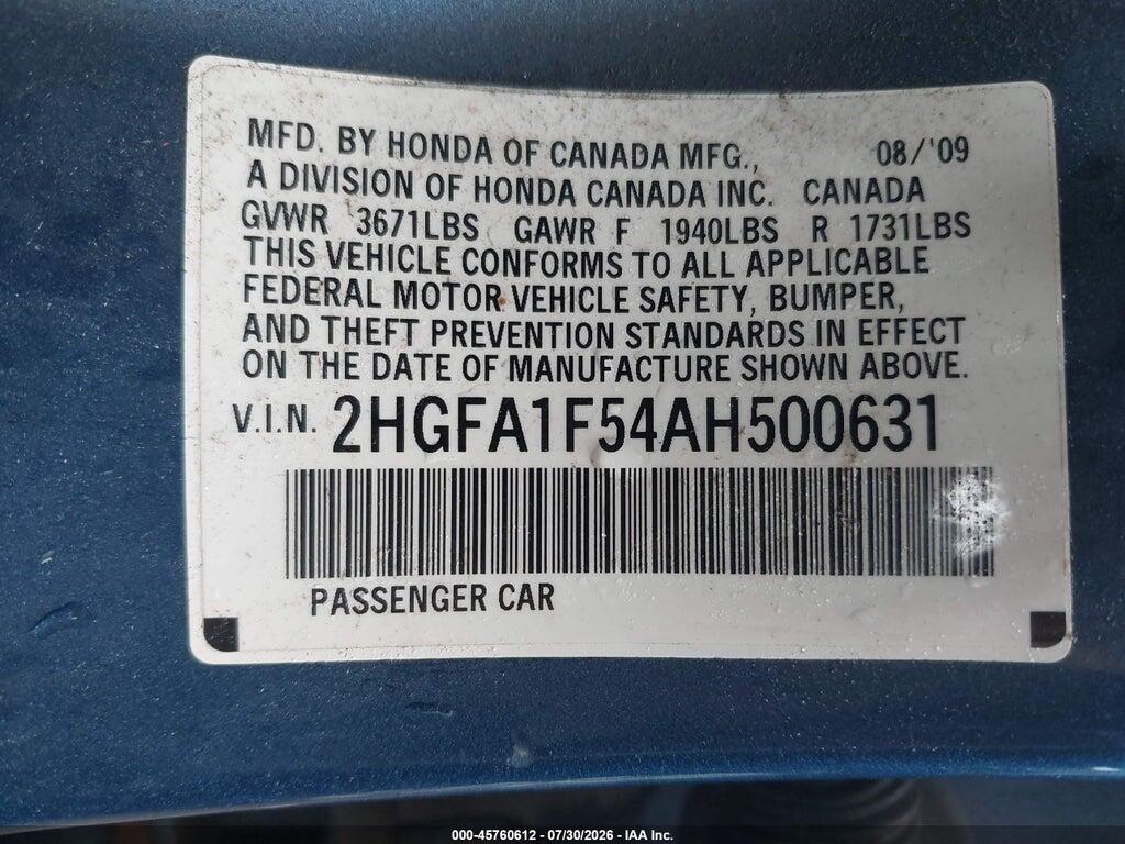 2HGFA1F54AH500631 2010 HONDA CIVIC photo no. 9